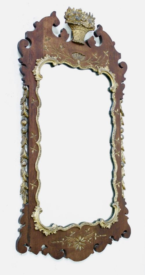 c 18th fretwork and carved giltwood pier mirror