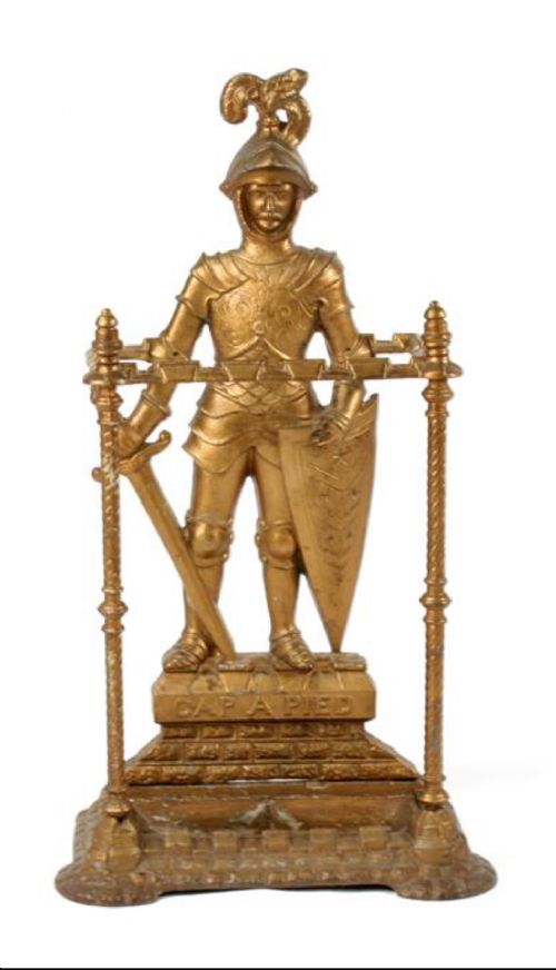 c19th cast iron stick stand of a standing knight