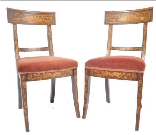 a pair of early c19th dutch marquetry side chairs