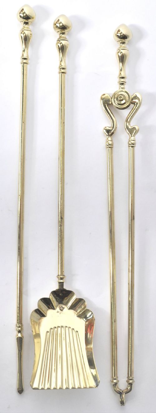 c19th set of three brass fire irons