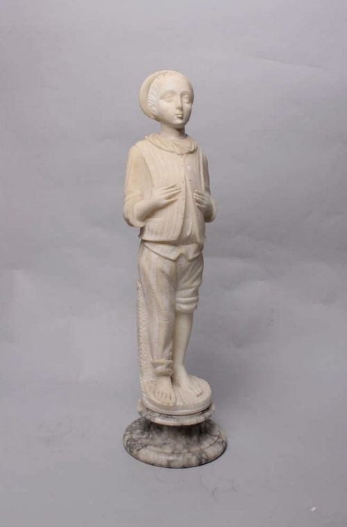 large c19th alabaster carved boy