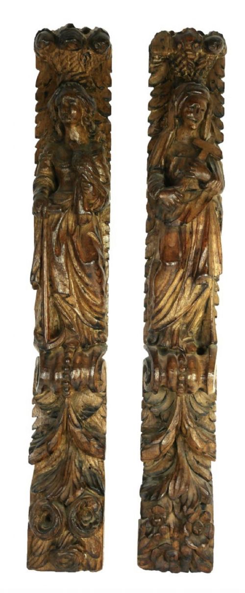 c18th pair of carved panels in oak