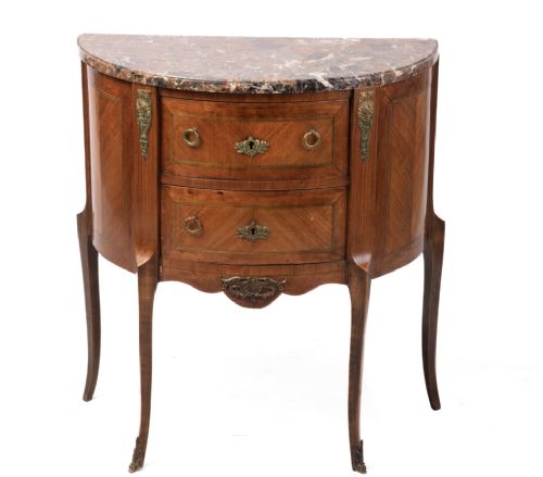 louis xv style marble topped demi lune petit commode