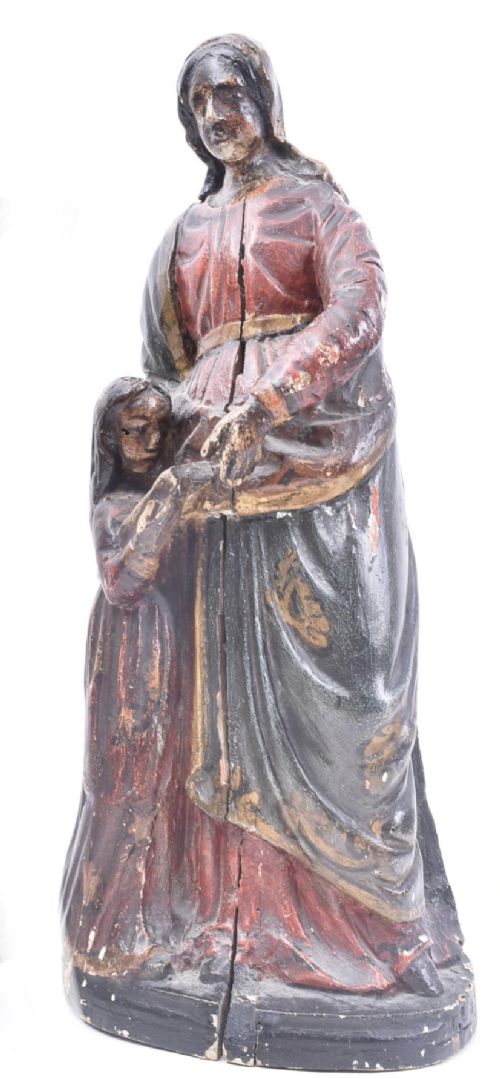 c17th flemish carved polychrome figure of our lady