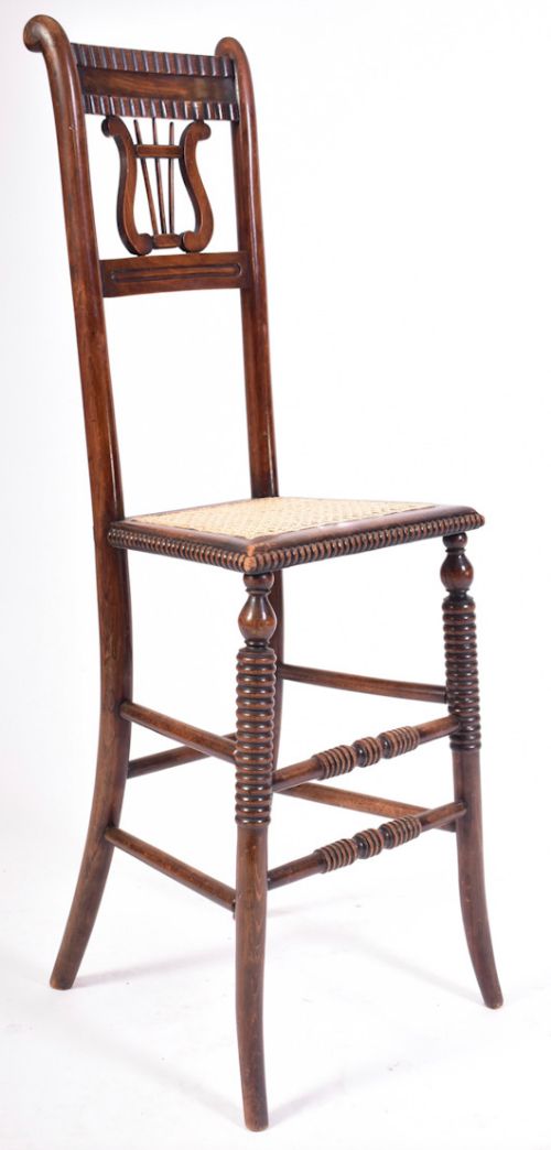 victorian deportment chair with lyre shaped splat