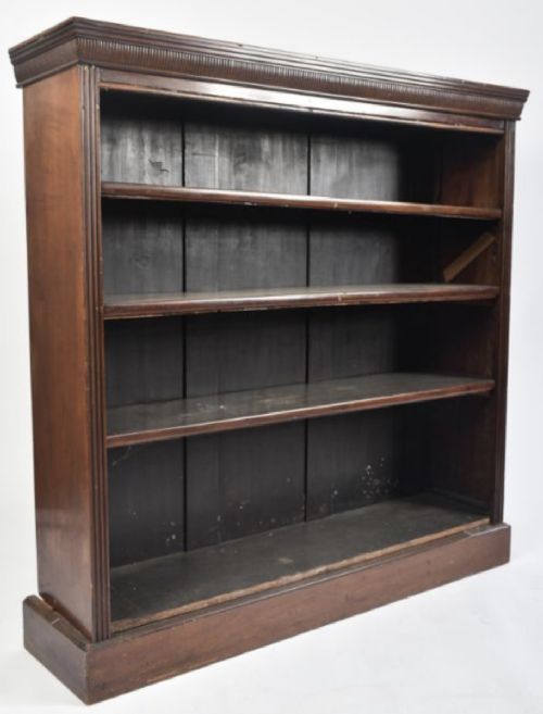 c19th mahogany open library bookcase on plinth base