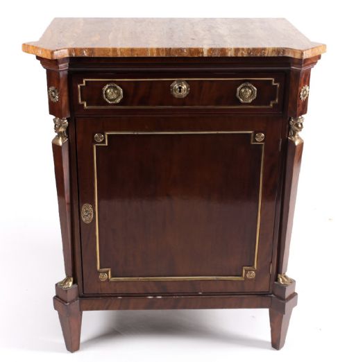 c19th marble topped empire period mahogany cabinet