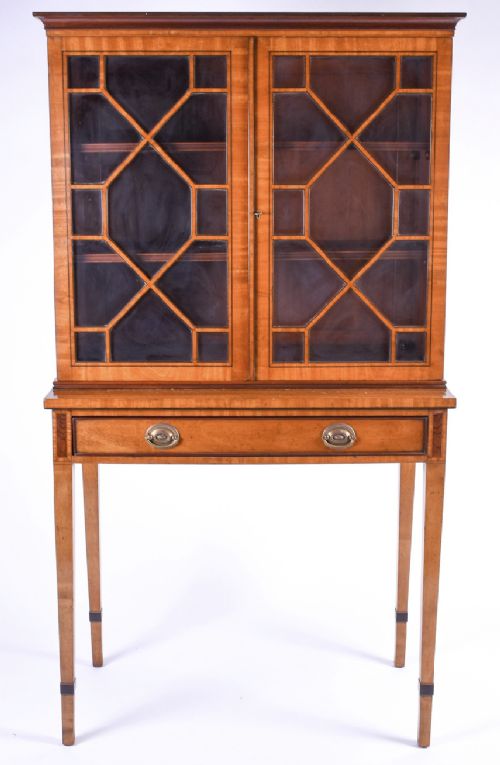 edwardian satinwood display cabinet on stand
