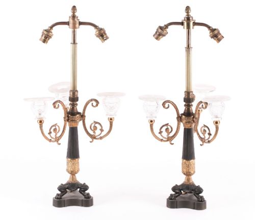 a pair of empire candelabra table lamps
