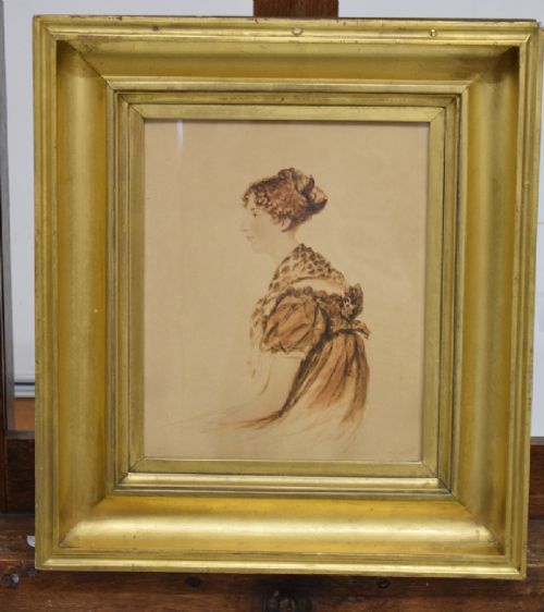 early c19th watercolout portrait of maria isabella boyes in water gilded frame