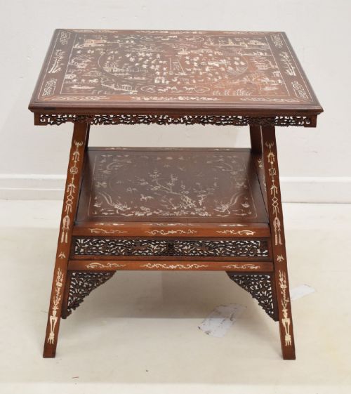 early 20th century chinese hardwood and boneinlaid occasional table