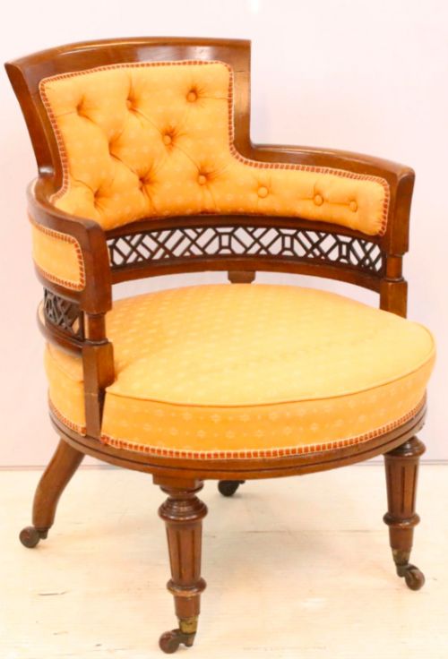 c19th tub chair with chinoiserie fretwork back