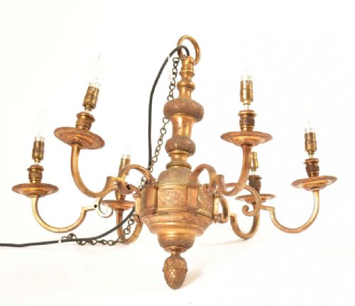 large cast bronze six armed chandelier