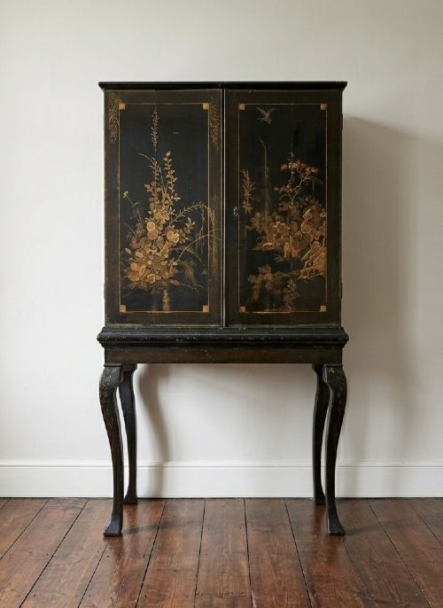 c18th english painted chinoiserie cabinet on stand