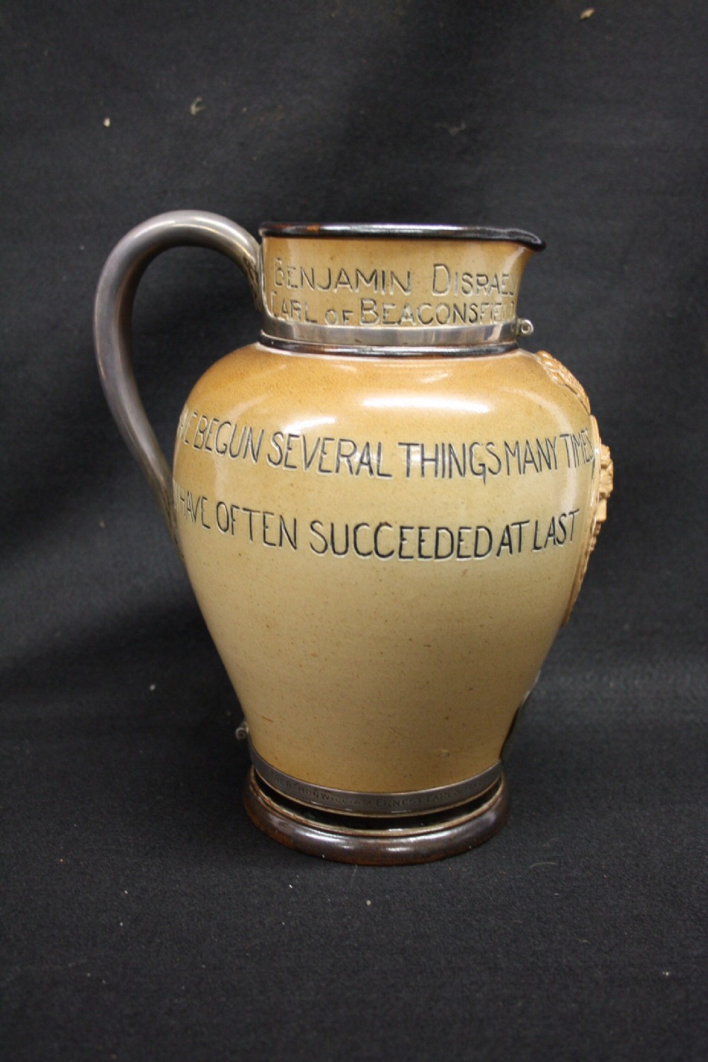 rare commerative jug with political interest celebrating the 70th birthday of the earl of feversham by his doctor