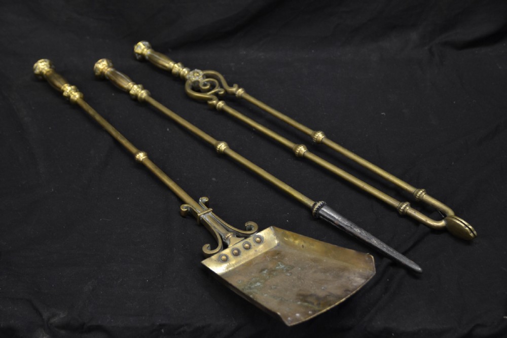 set of three c19th brass fire irons