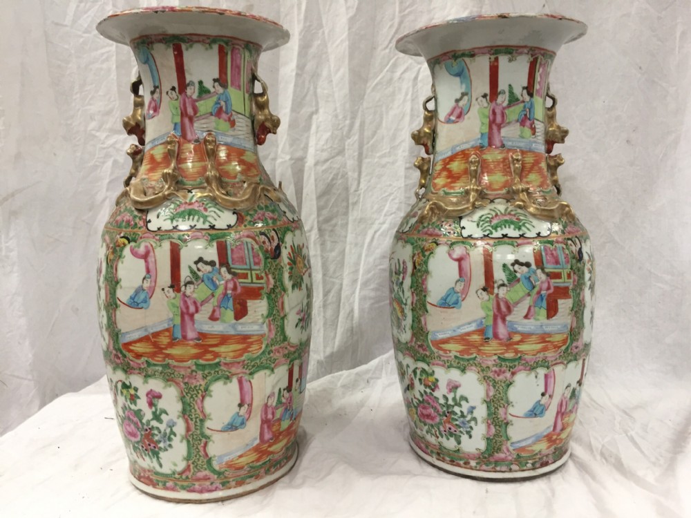 large pair of c19th famille rose vases