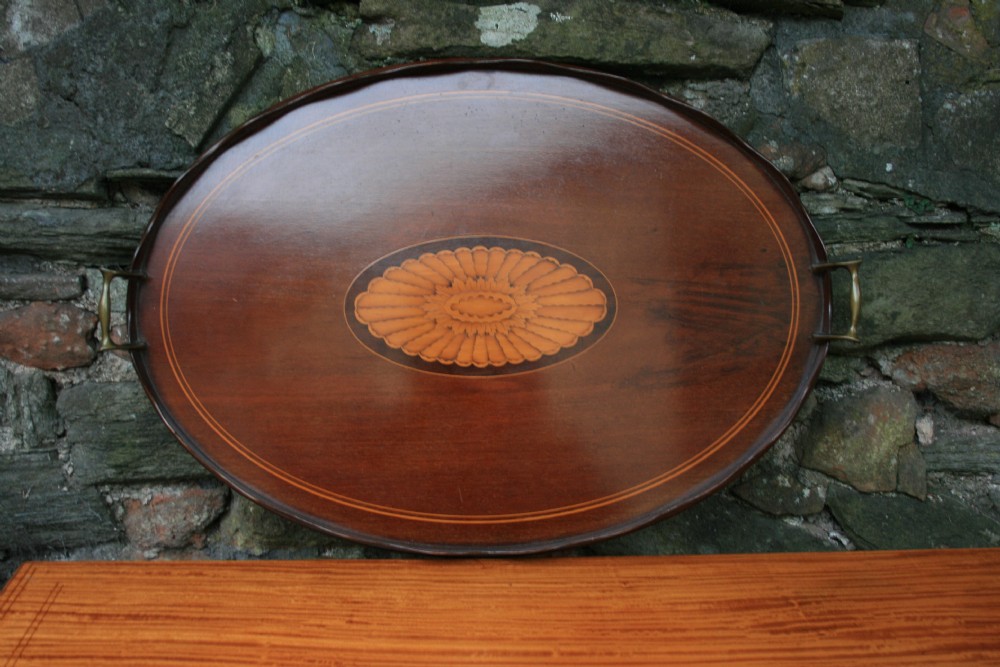 c19th mahogany inlaid butlers tray