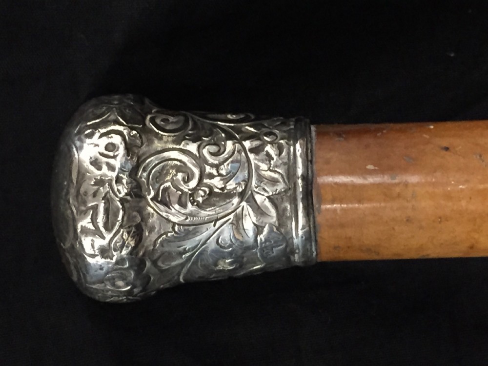 c19th embossed silver top cane