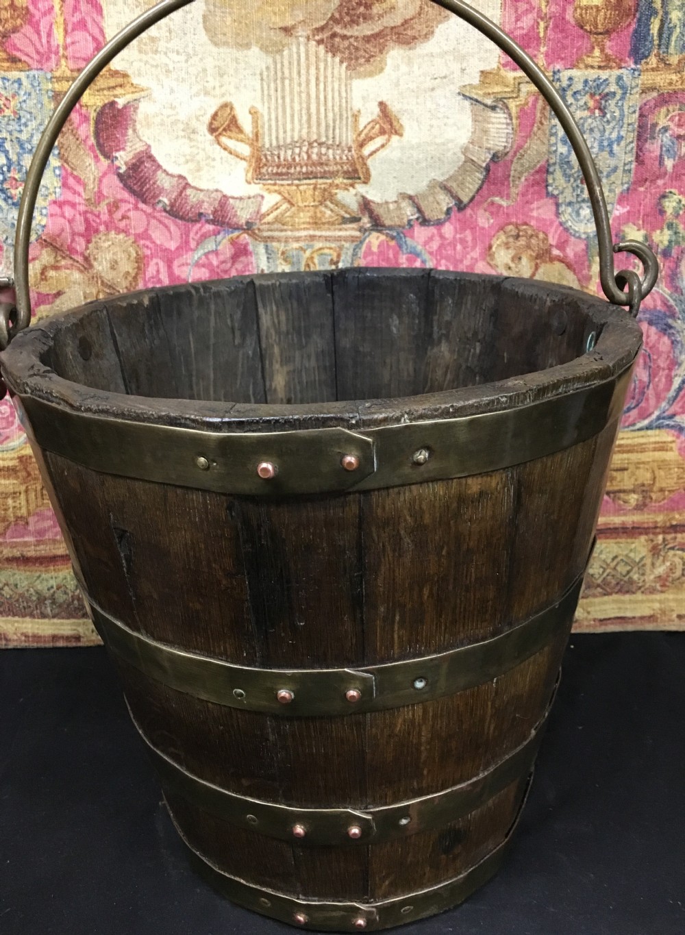 c19th oak brass bound coopered bucket