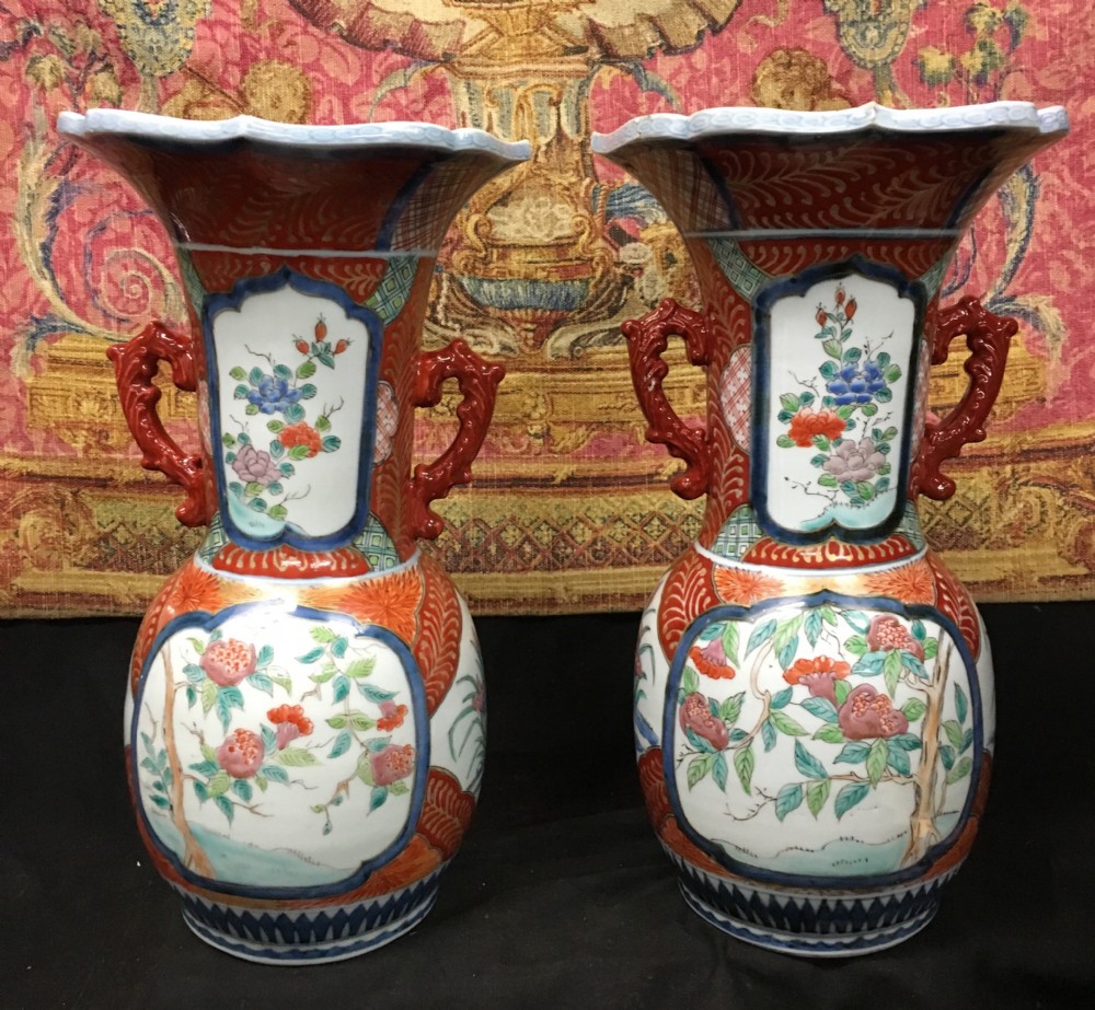 large pair of chinese vases in the imari pallette
