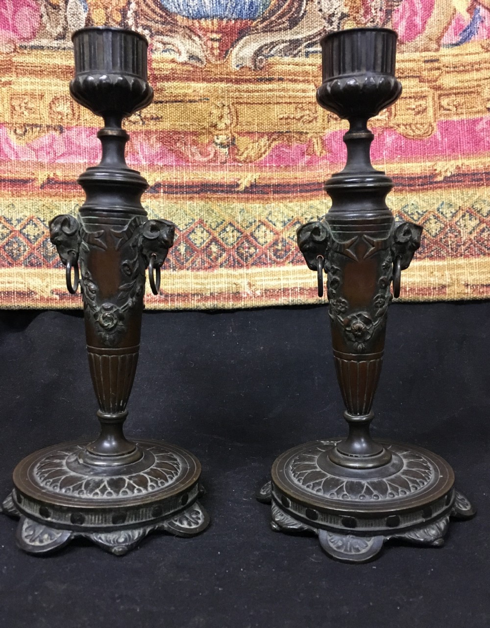 c19th pair of bronze candlesticks in the manner of thomas hope