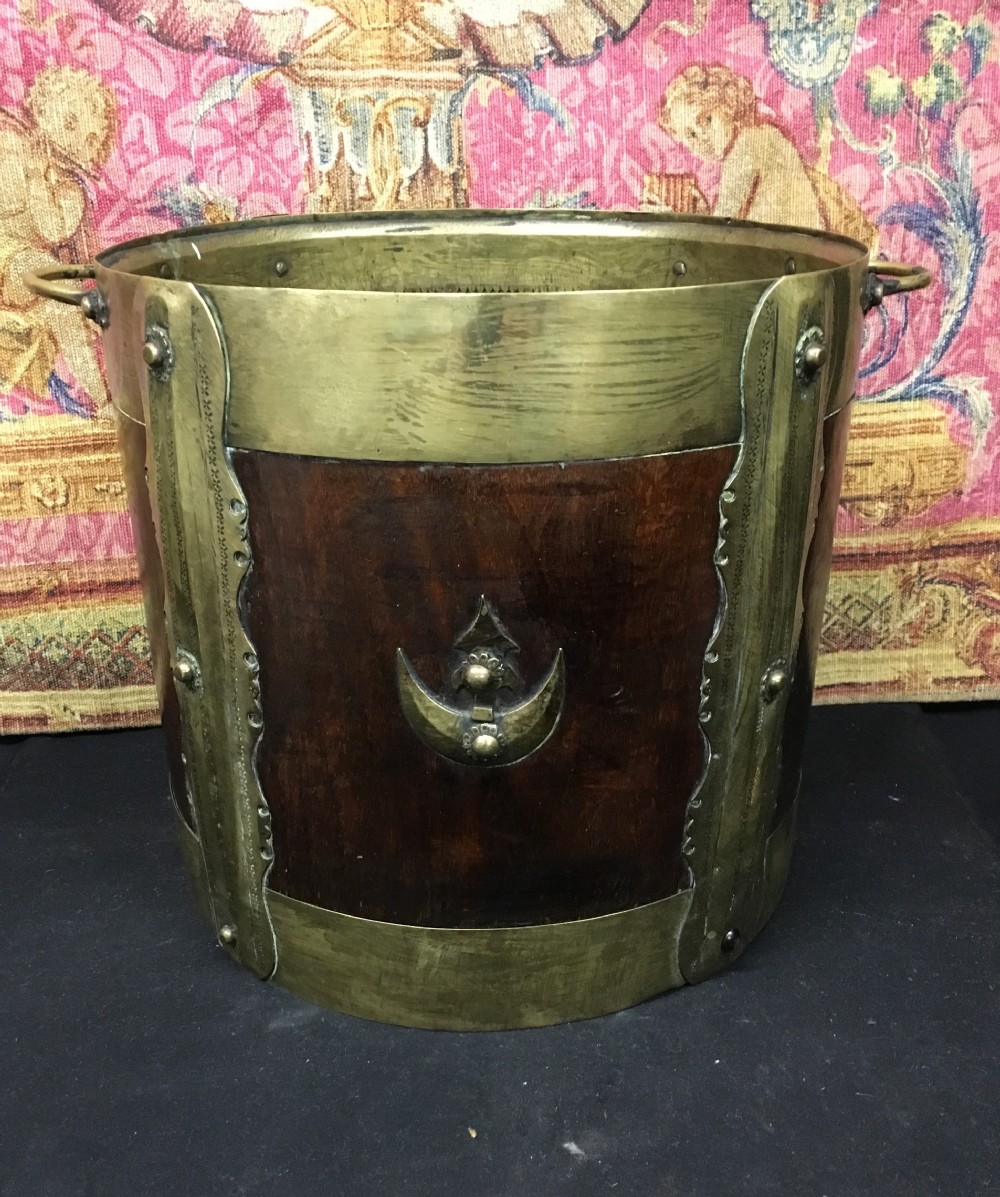 c19th indian teak and brass bucket