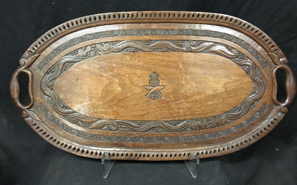 c20th carved burmese hardwood gurkha tray