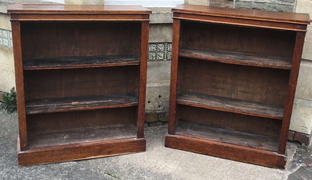 pair of oak veneered small open bookcases