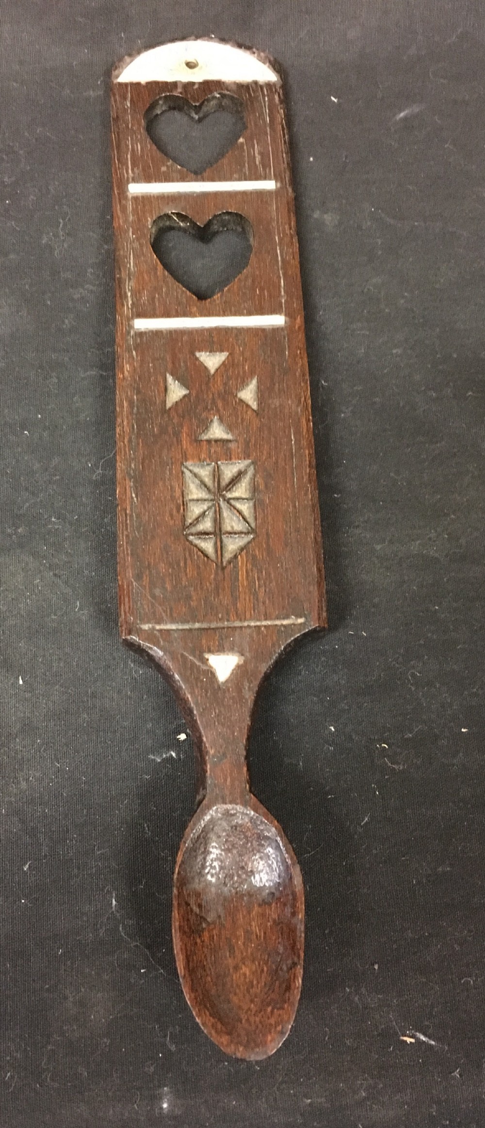 welsh loving spoon with bone inlaid inscriptions