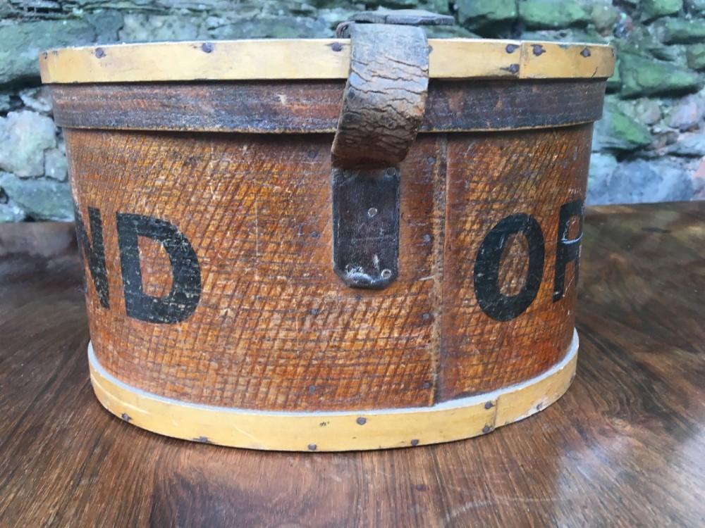 early c20th wooden and leather hat box