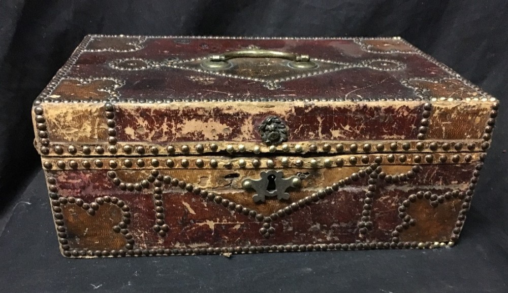 c18th brass studded leather box