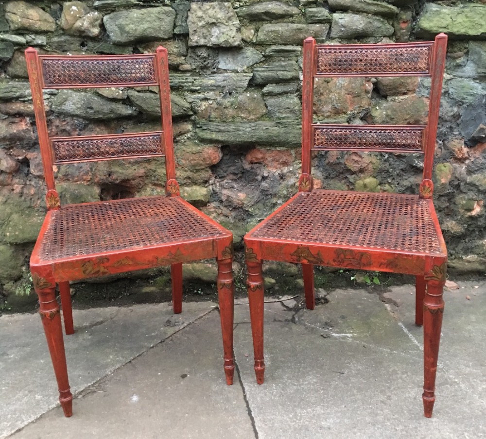 c18th pair of chinoiserie red lacquered chairs