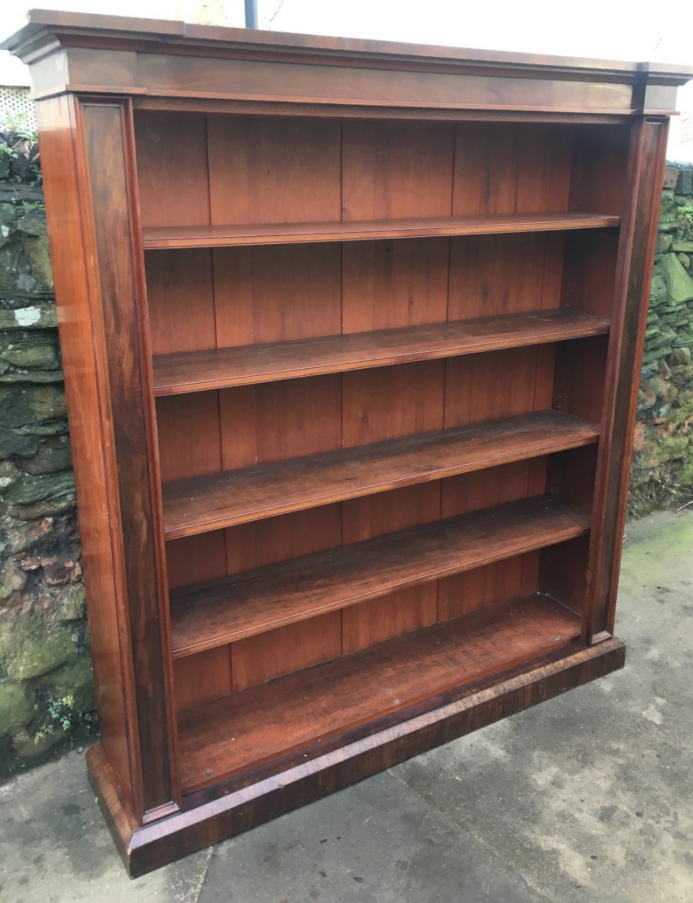 c19th large mahogany open bookcase