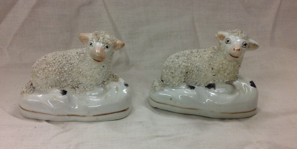 two miniature staffordshire sheep