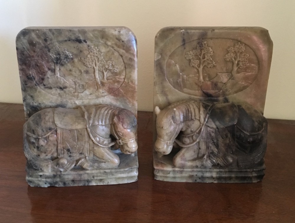pair of chinese soapstone carved bookends