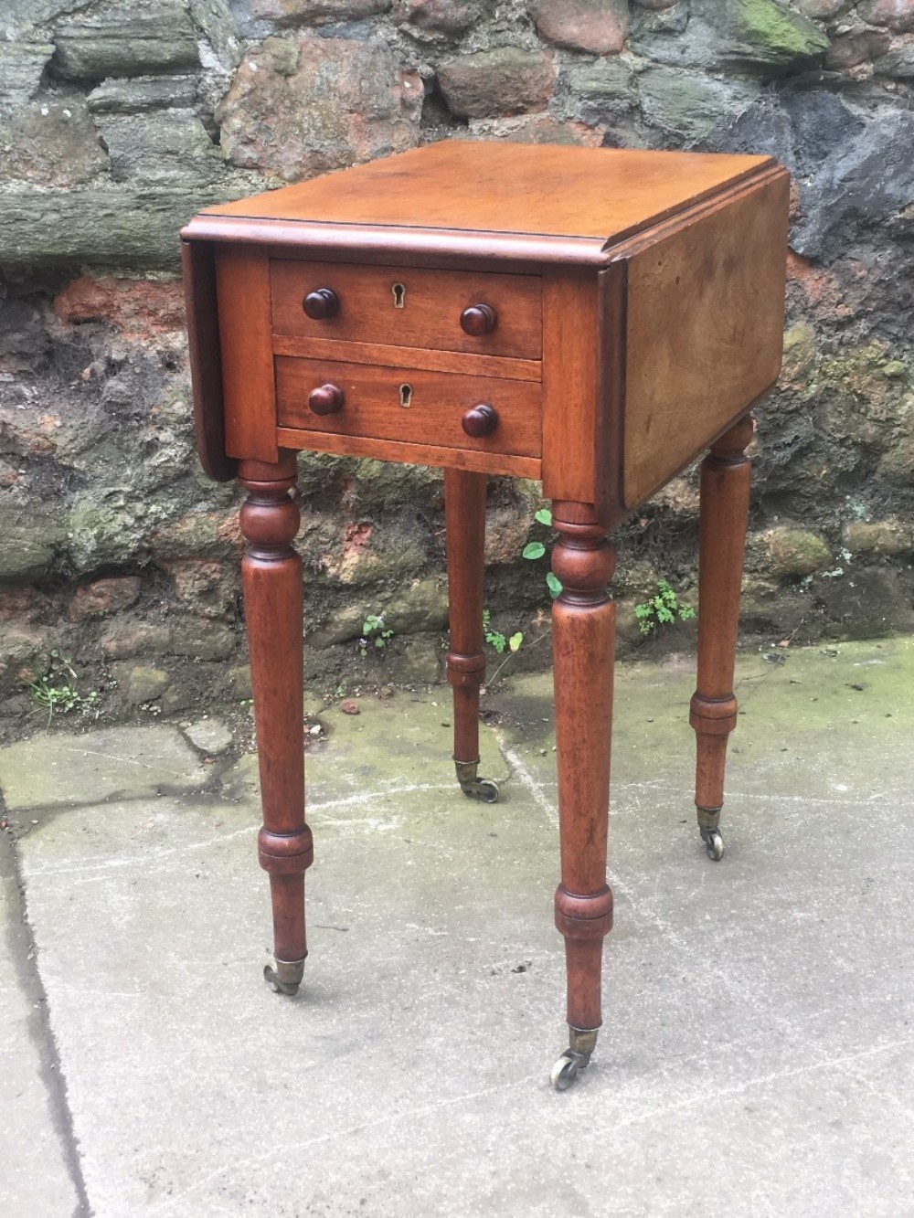 c19th small mahogany two drawer side table