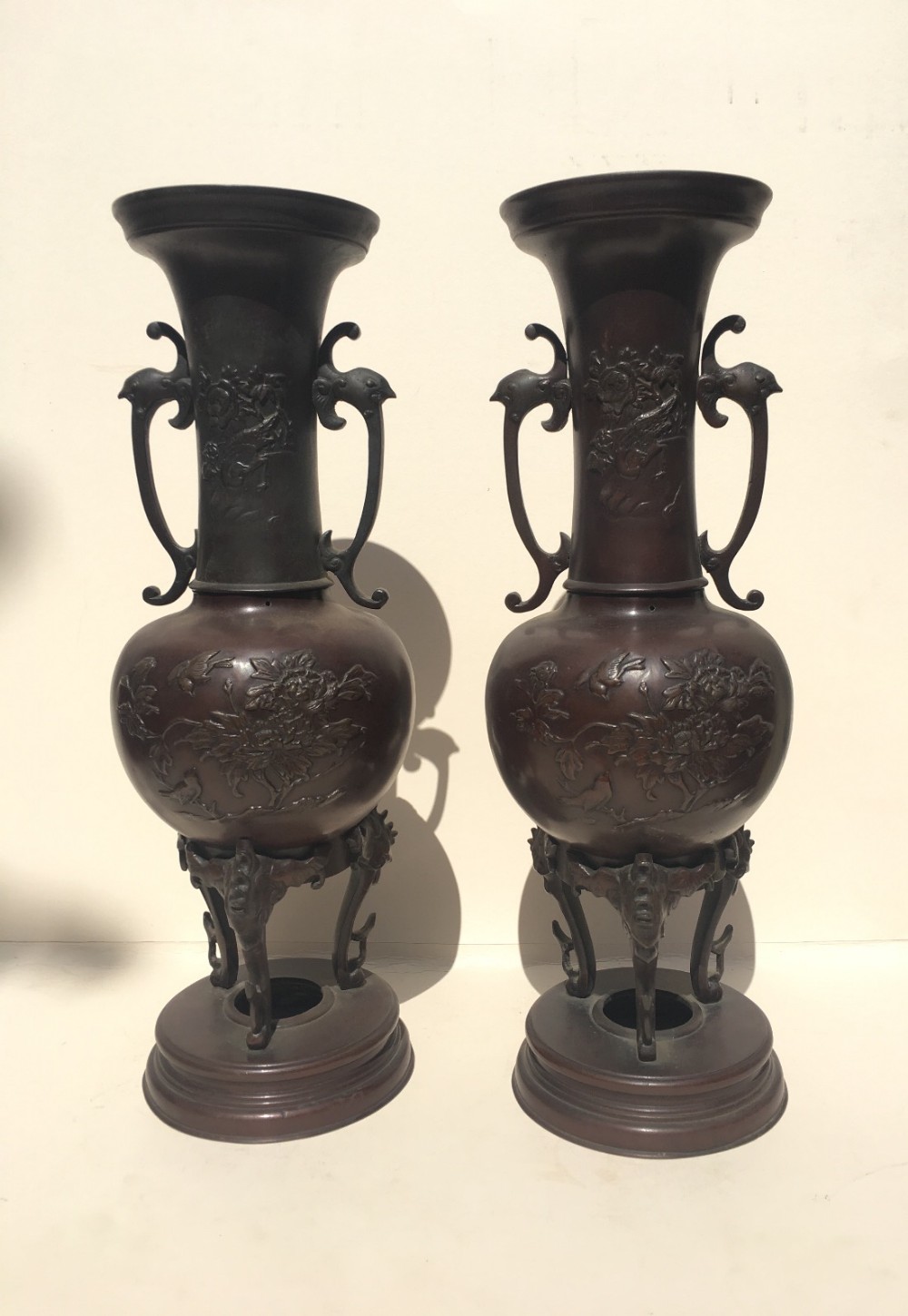c19th pair of large japanese bronze vases