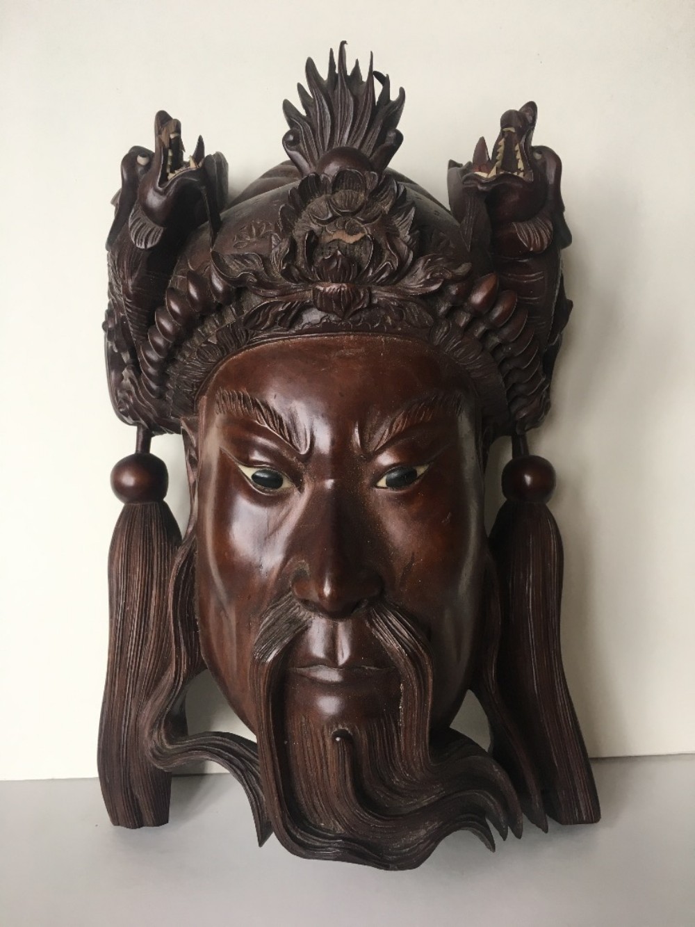 c19th life sized carved wooden chinese mask