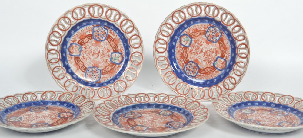 a set of five imari ribbon plates