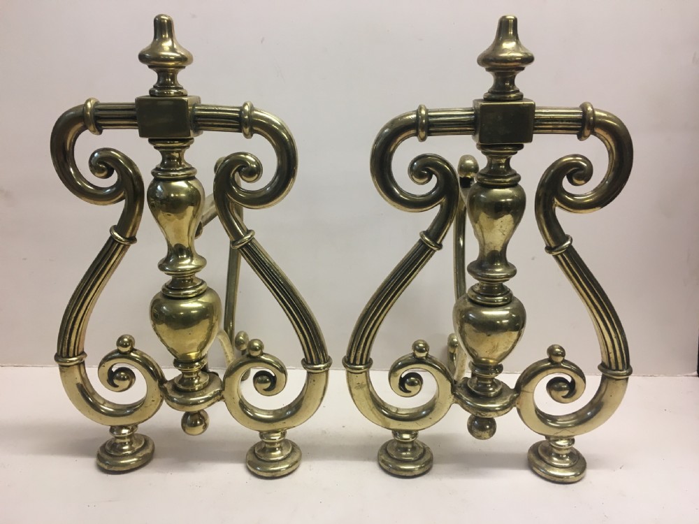 c19th large pair of brass fire dogs