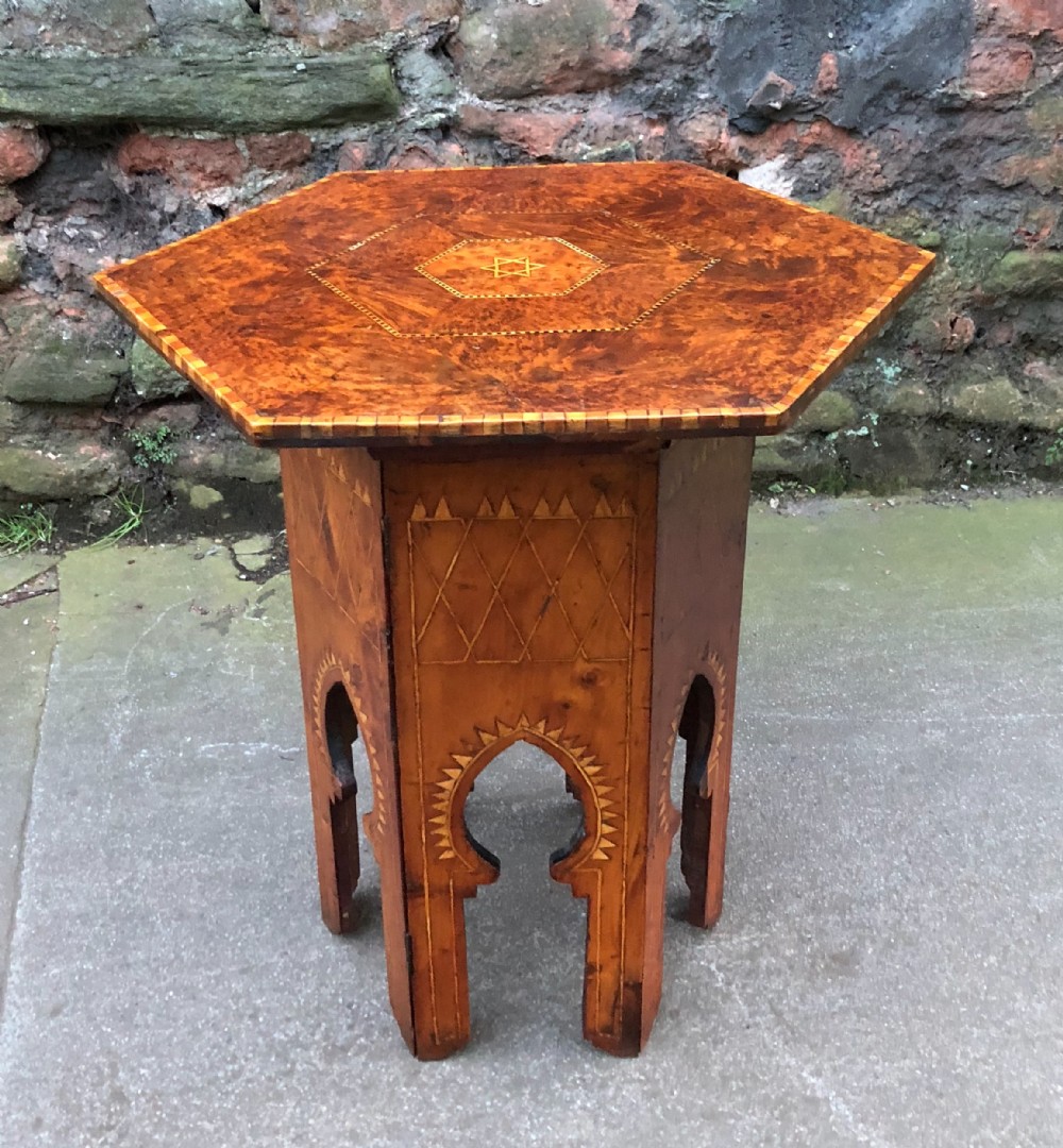 c19th thuya and olive wood and inlaid damascan table