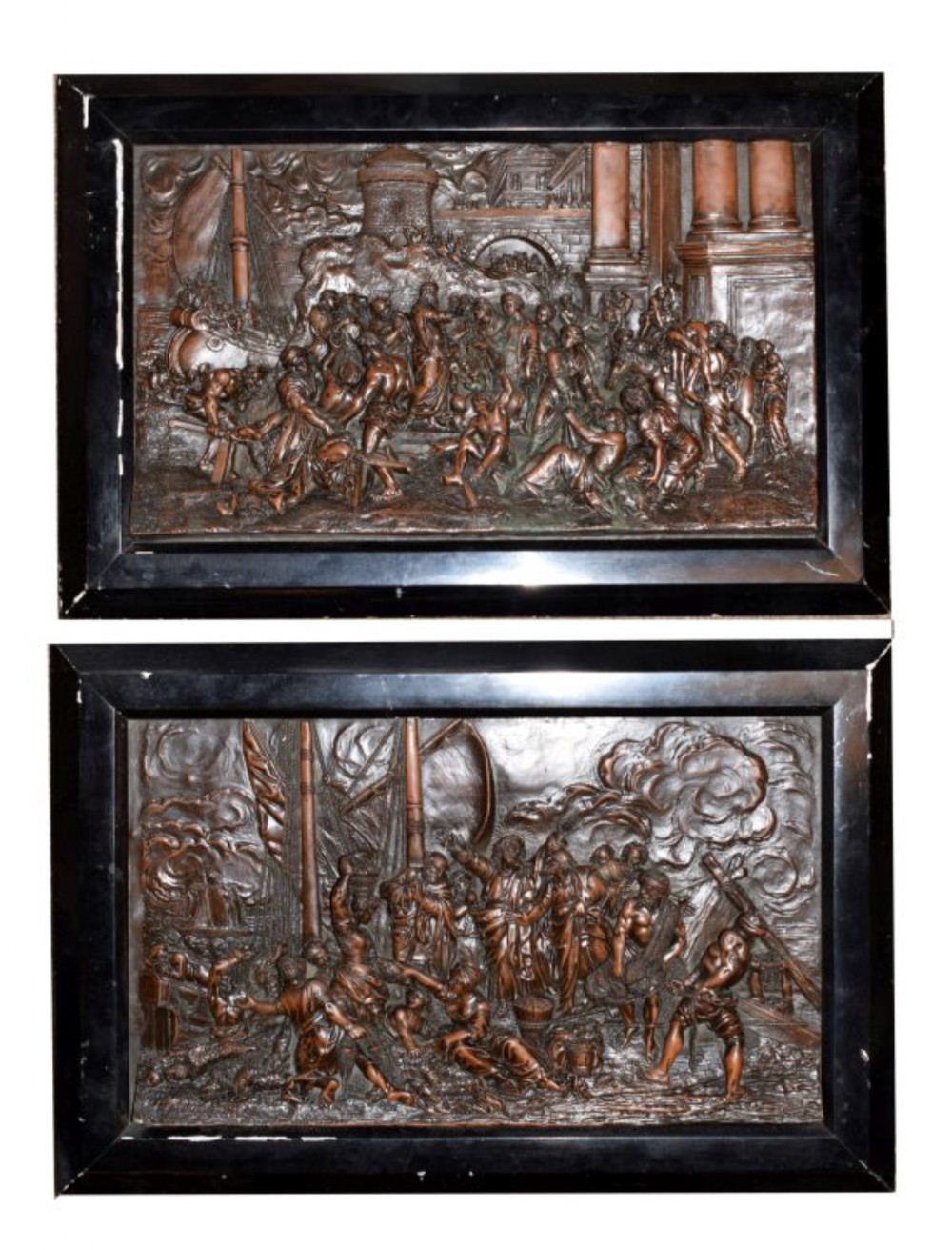 pair of c19th copper reliefs depicting religious scenes