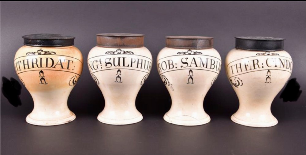 set of four c 18th creamware apothecary storage jars