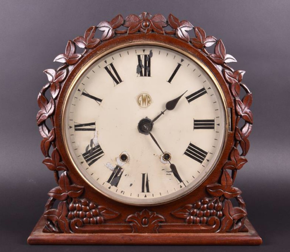 c19th mantle clock with painted face marked gwr