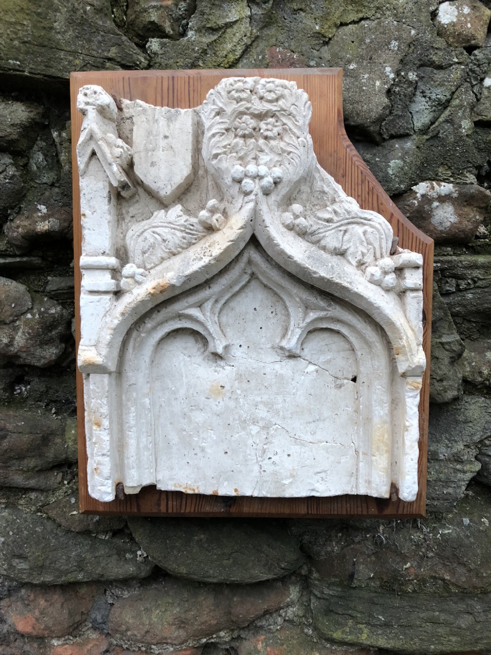 c19th mounted plaster cast of early gothic architectural fragment