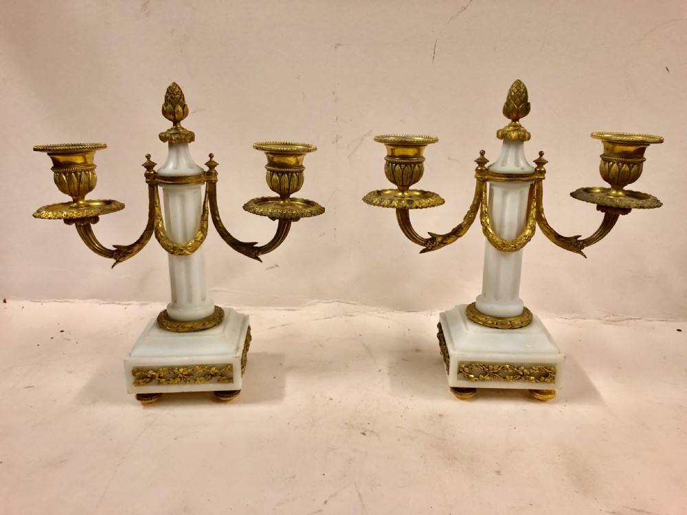 c19th pair of alabaster and ormolu empire candelabra