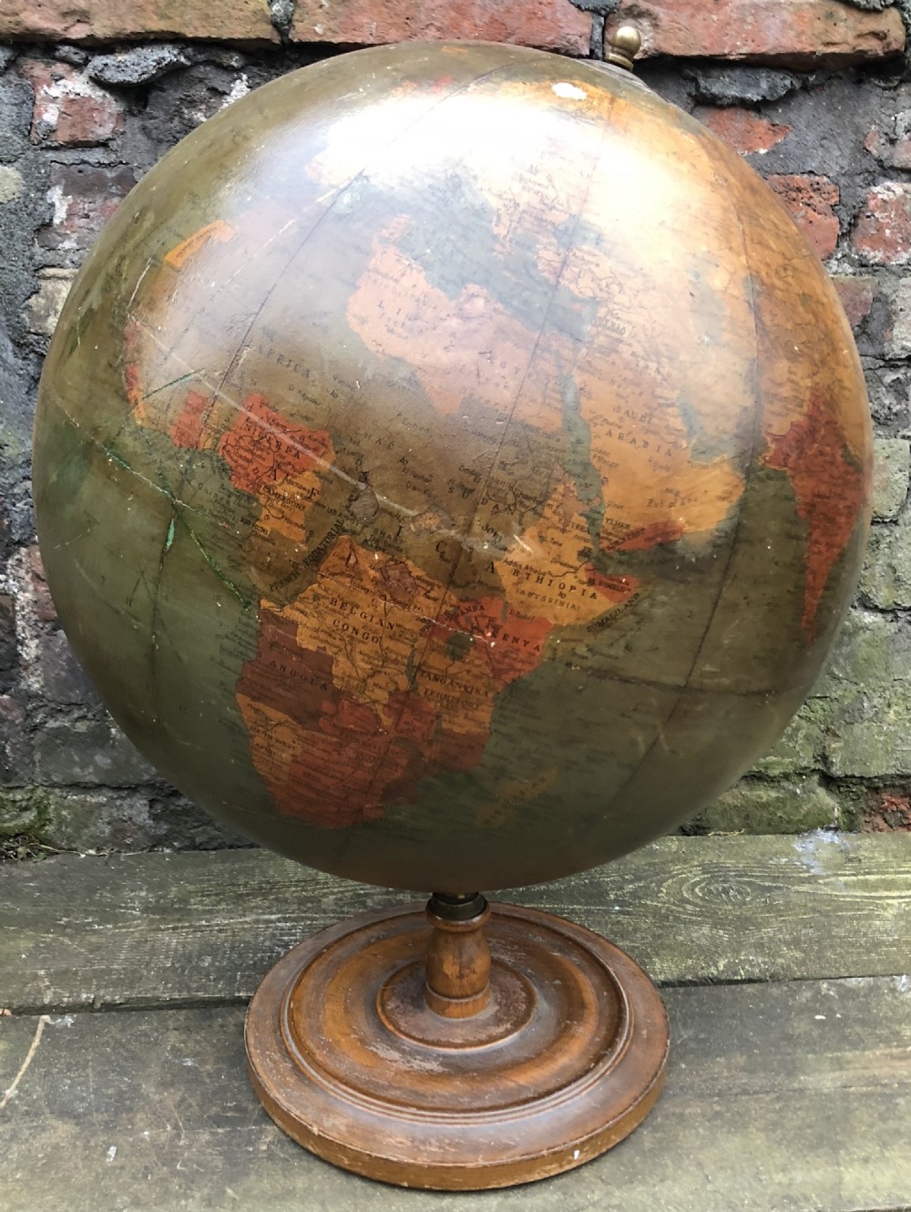 large 20 inch phillips atlas globe on wooden stand