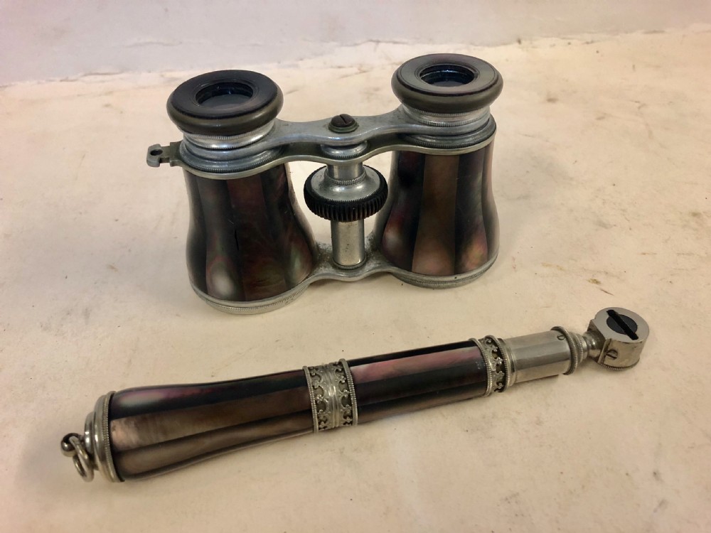 edwardian pair of opera glasses metal and mother of pearl