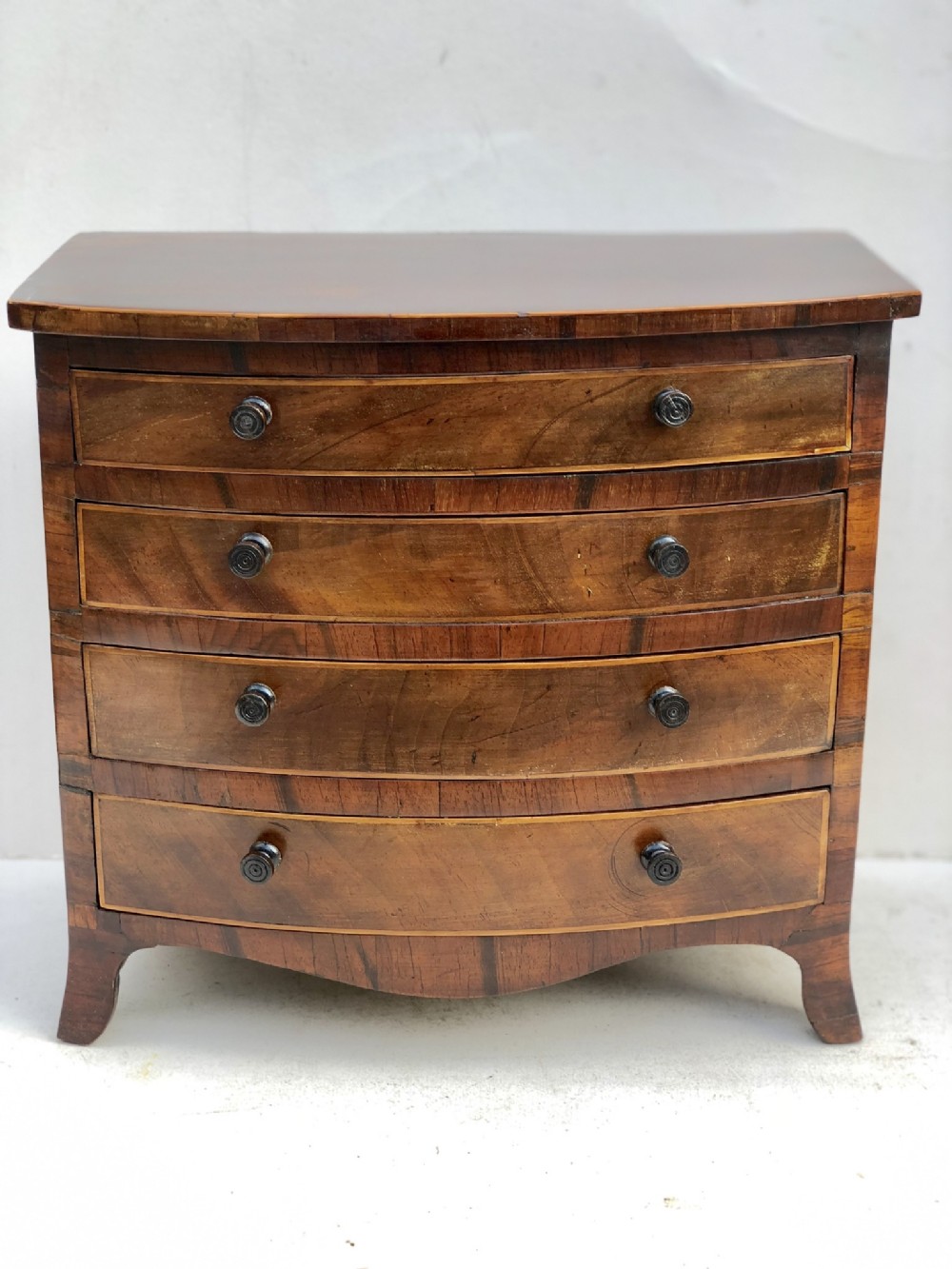 c19th miniature apprentice piece bow fronted chest of drawers